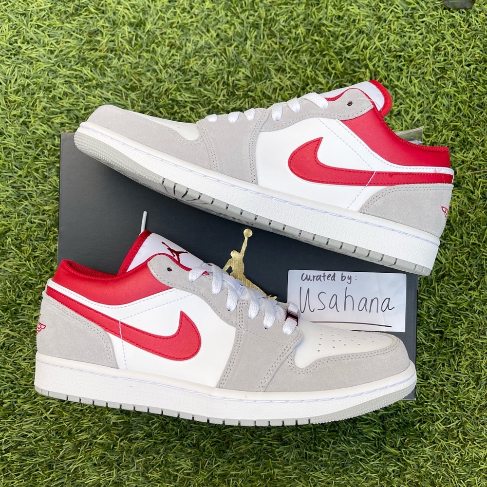 Nike Air Jordan 1 Low grey red white shoes - Picture 2 of 4